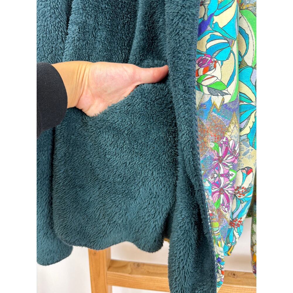 Johnny Was Reversible Fuzzy Floral Hooded Open Front Jacket Women’s XL Artwear - Picture 5 of 13